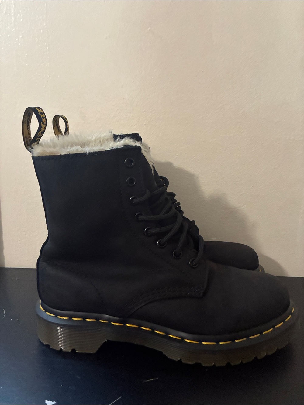 Dr. Martens 1460 Serena faux fur-lined boots in black size 6